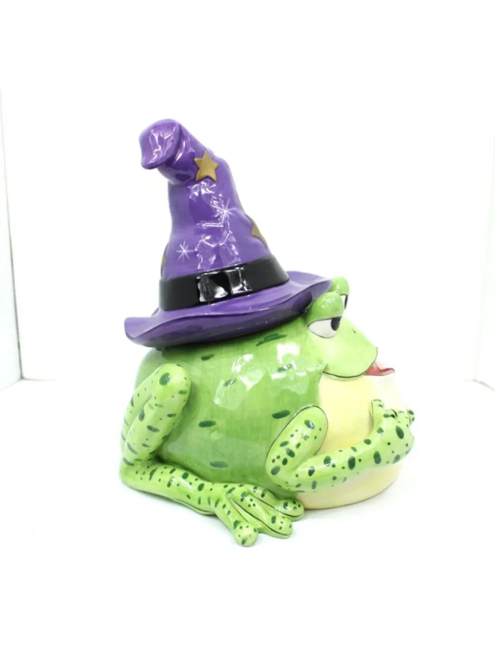 Fitz & Floyd Spell Bound Wizard Frog Glazed Ceramic Cookie Jar Whimsical As-Is